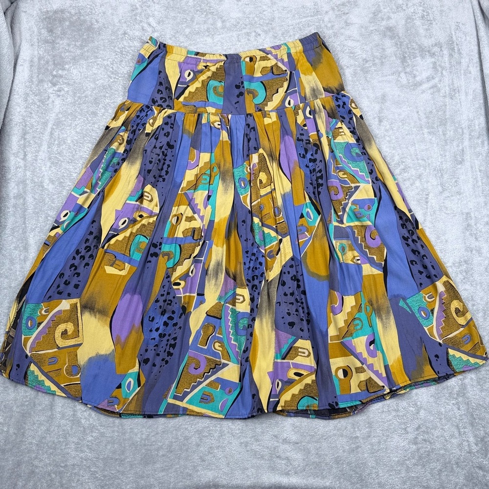 Vintage Hopsack Germany Abstract Midi Skirt Womens XL Pleated A-Line Retro Fun - Picture 2 of 7